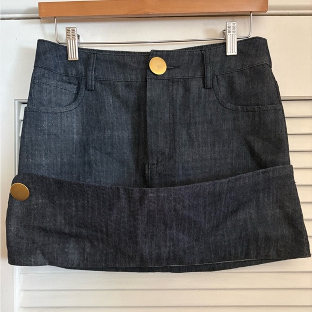 Manoush Denim Mini Skirt FR 36 US 4 • Gold Button Pocket Skirt Raw Indigo Cotton